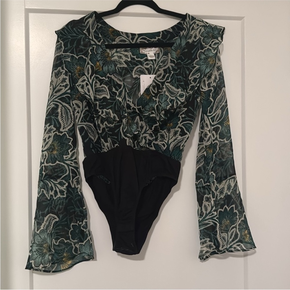 Band Of The Free Bonnie Emerald Floral Long Sleeve Bodysuit Women S Boho Cottage - Picture 3 of 6